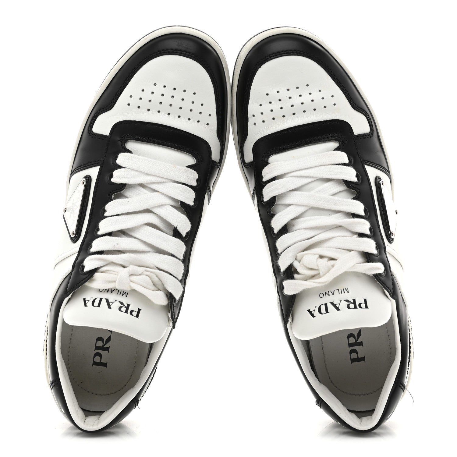 Prada Vitello Sport Spazzolato Rois Triangle Logo Womens Downtown Low Top 30mm Sneakers 38 White Black 2 of 9