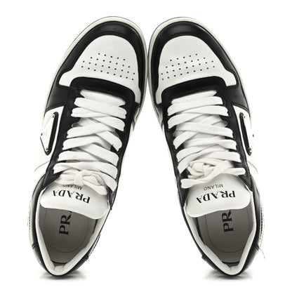 Prada Vitello Sport Spazzolato Rois Triangle Logo Womens Downtown Low Top 30mm Sneakers 38 White Black 2 of 9