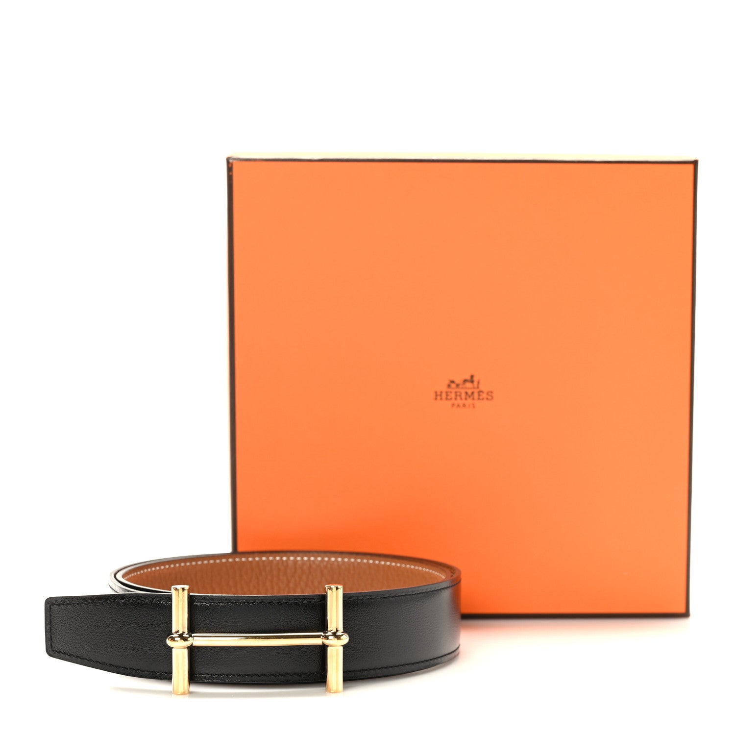 Hermes Tadelakt Togo 32mm H d'Ancre Belt Belt 80 Black Gold 7 of 7