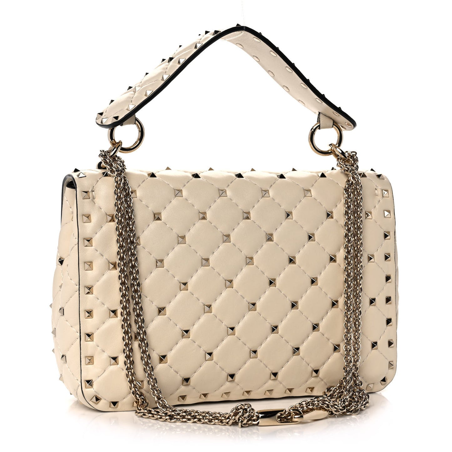 Nappa Medium Rockstud Spike Shoulder Bag Light Ivory