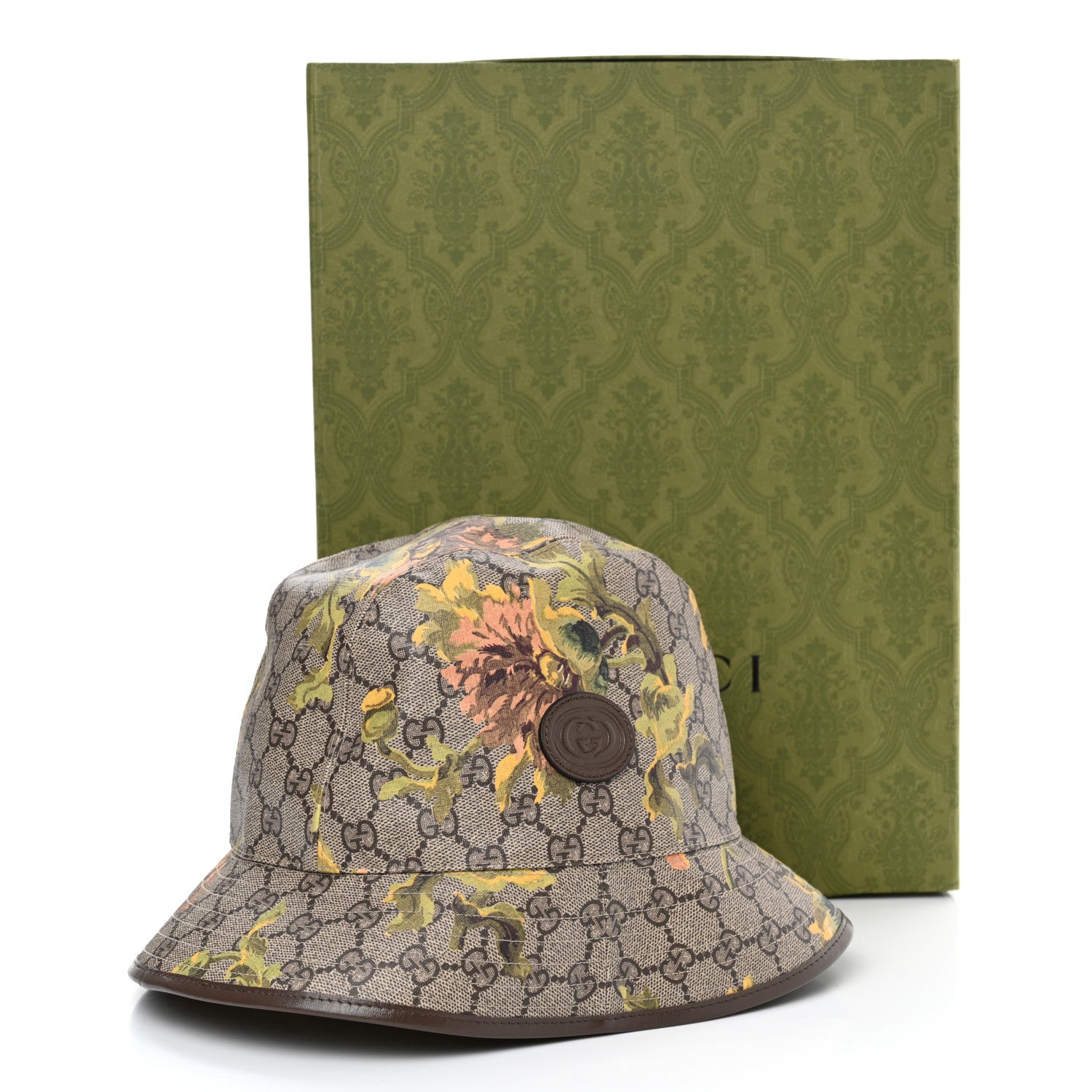 Gucci GG Supreme Monogram Azalea Calfskin Dusty Carnation Retro Interlocking G Bucket Hat Beige Ebony Multicolor 12 of 12