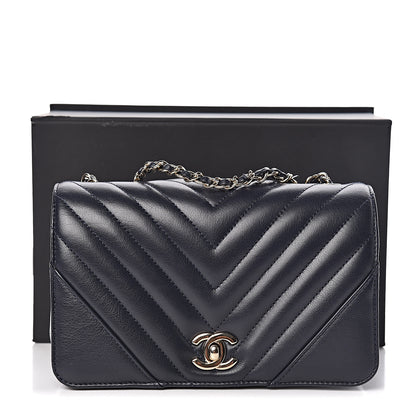 Chanel Calfskin Chevron Quilted Mini Statement Flap Navy Blue 10 of 10