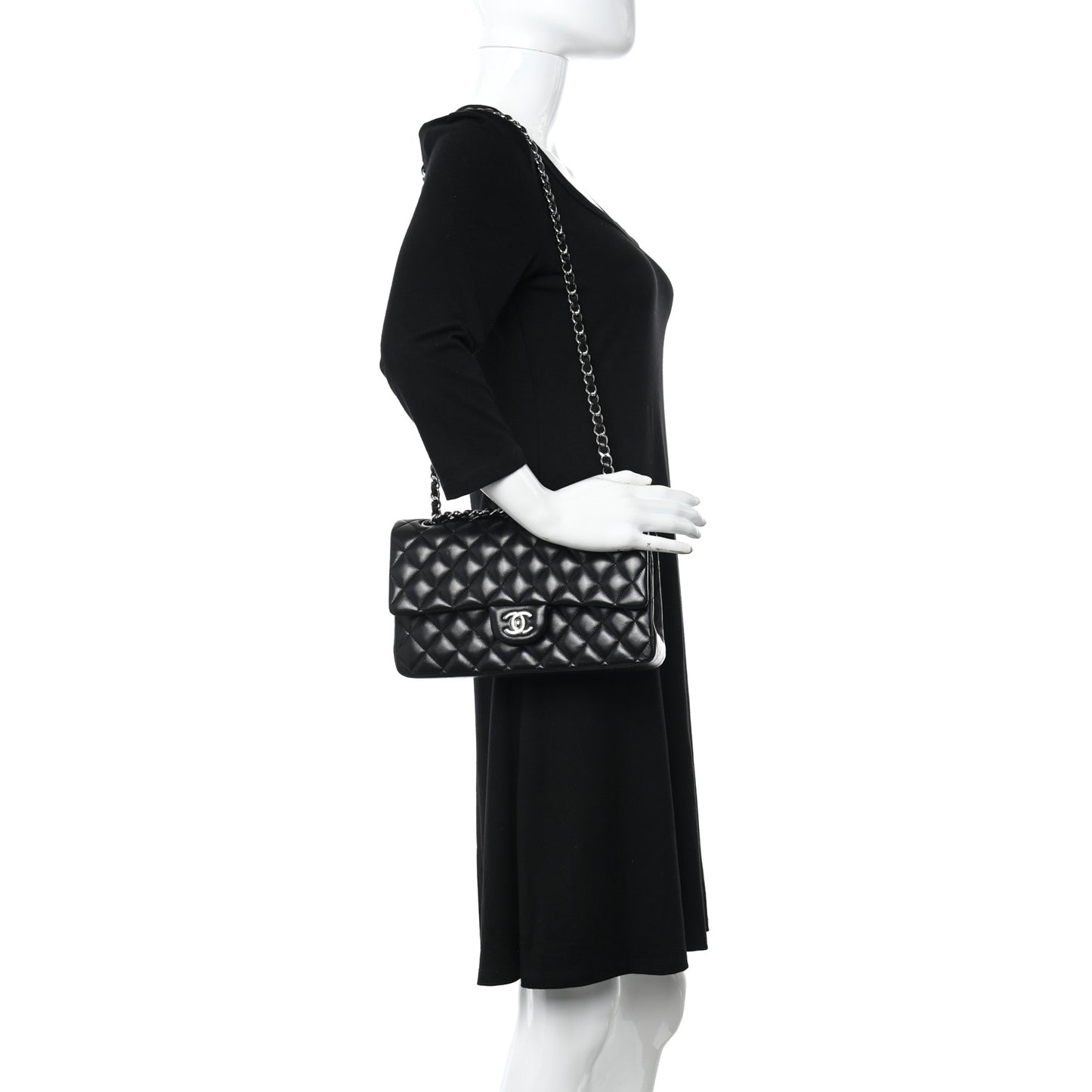 Lambskin Quilted Medium Double Flap Black