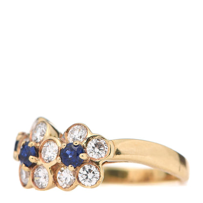Van Cleef & Arpels 18K Yellow Gold Diamond Blue Sapphire Trio Floral Ring 49 5 3 of 6