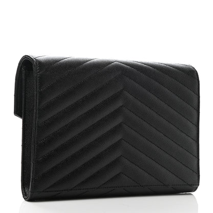 Saint Laurent Grain De Poudre Matelasse Chevron Monogram Envelope Clutch Black 4 of 9