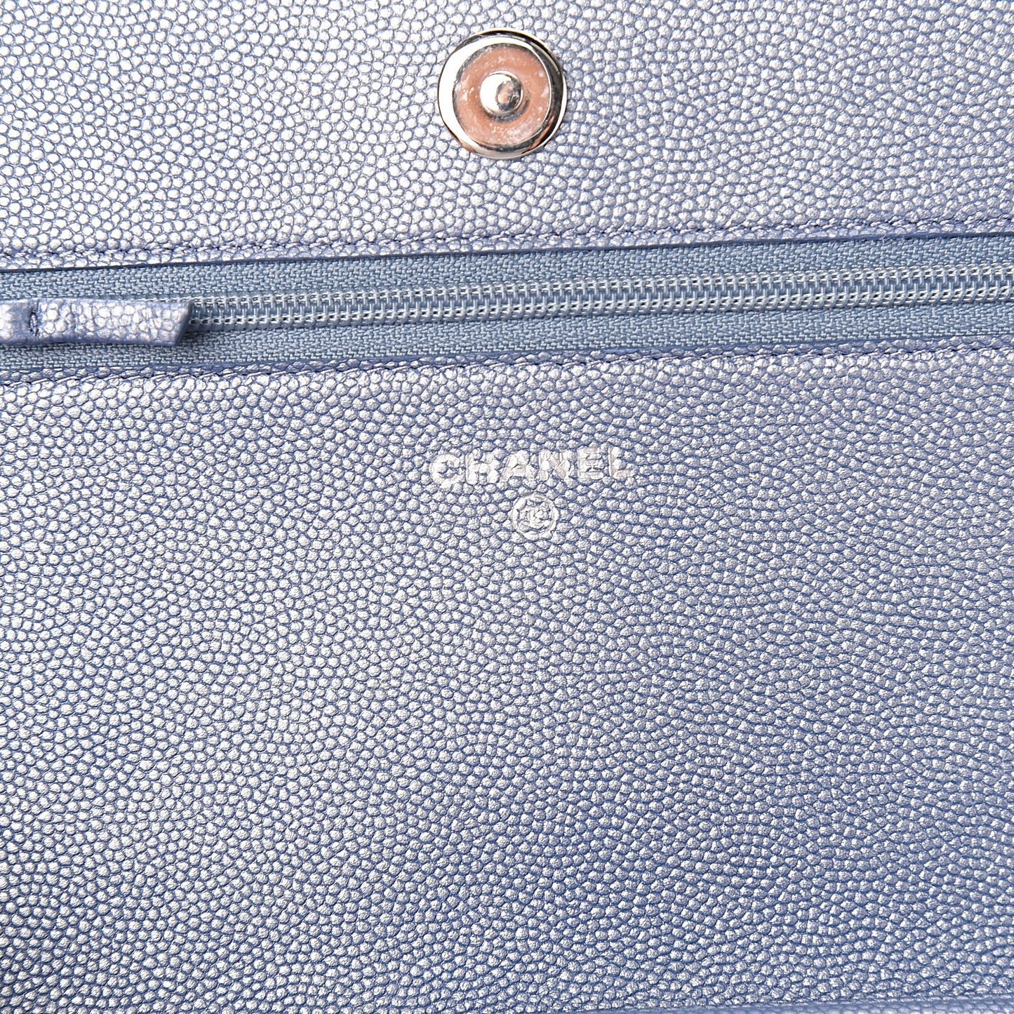 Metallic Caviar Chevron Quilted Vintage Mademoiselle Wallet On Chain WOC Blue