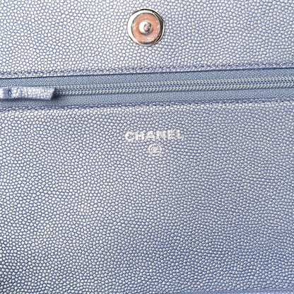 Chanel Metallic Caviar Chevron Quilted Vintage Mademoiselle Wallet On Chain WOC Blue 5 of 11