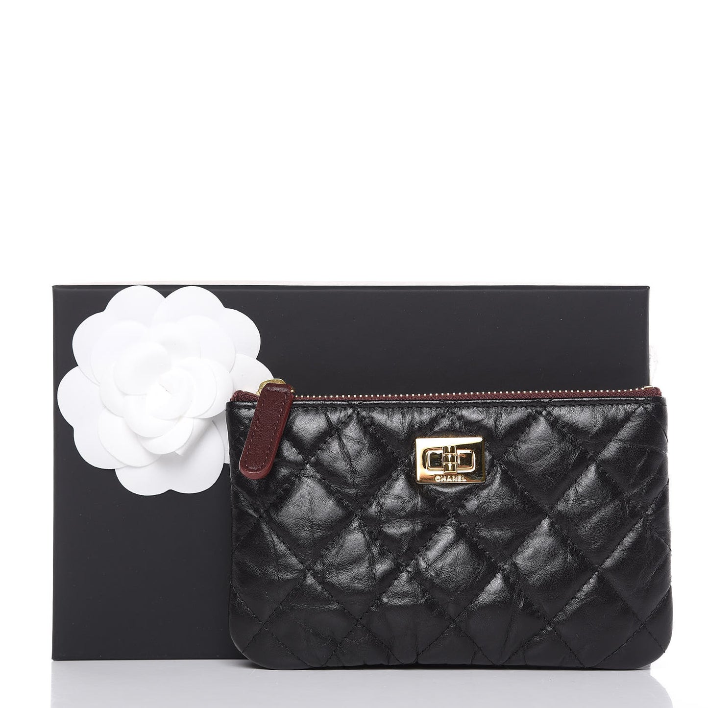 Aged Calfskin Quilted Small Reissue Cosmetic Case Black