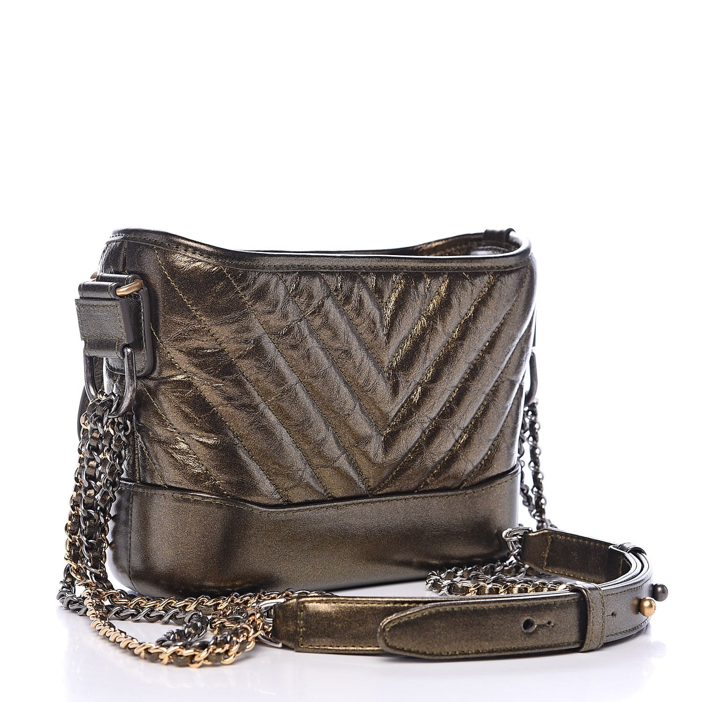 Metallic Calfskin Chevron Quilted Small Gabrielle Hobo Gold