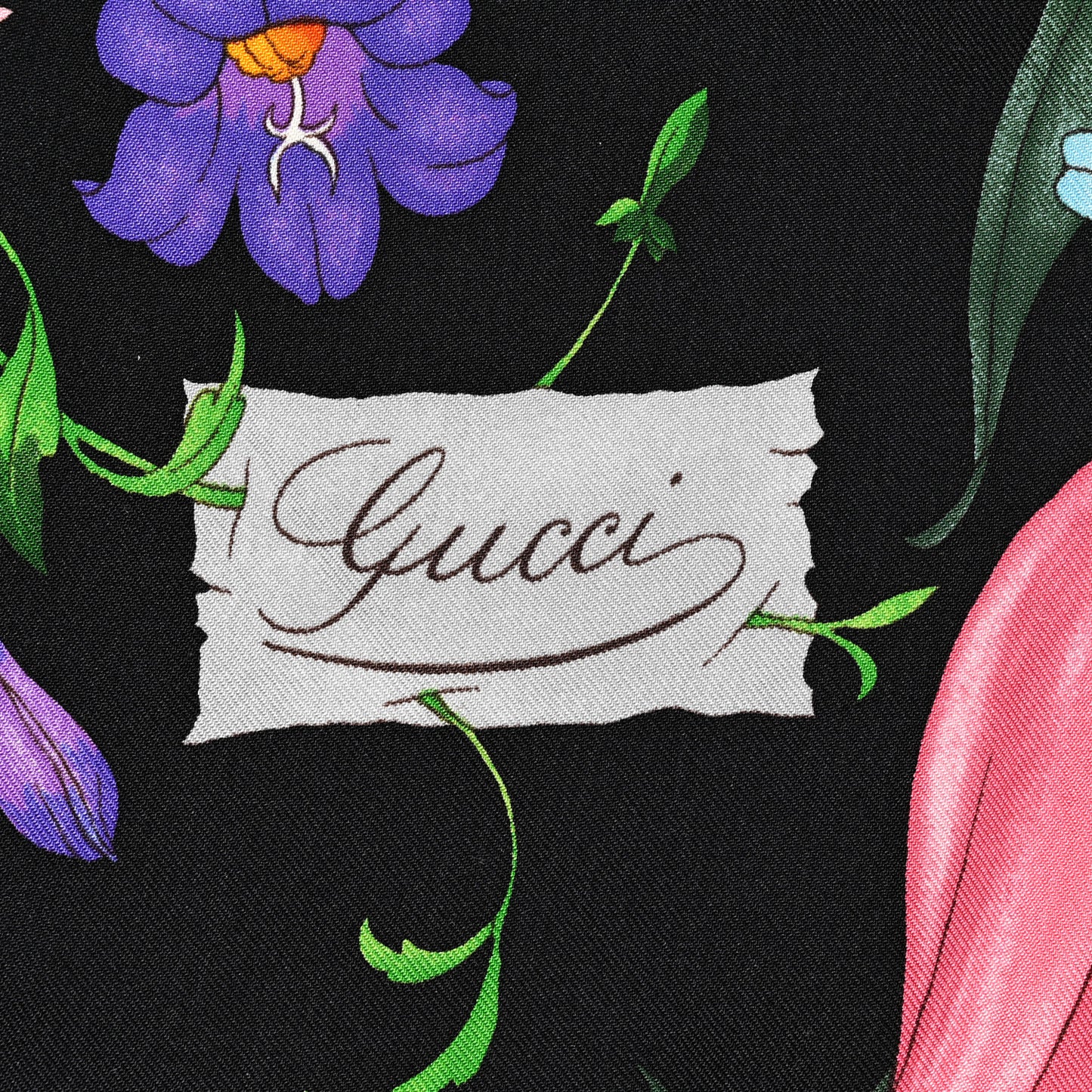 Silk Twill Flora Beauty Square Scarf Black