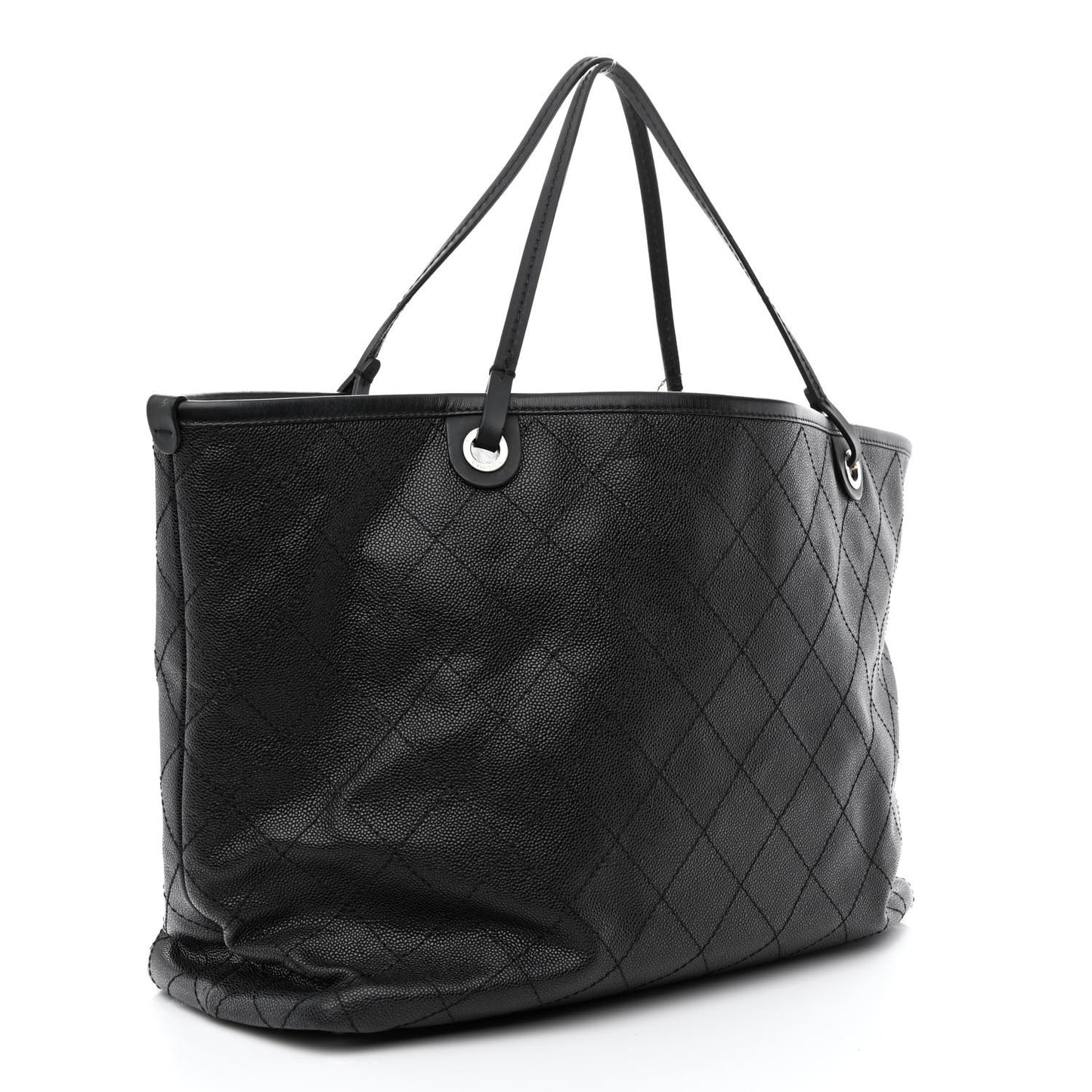 Grained Calfskin Large Shopping Fever Tote Black