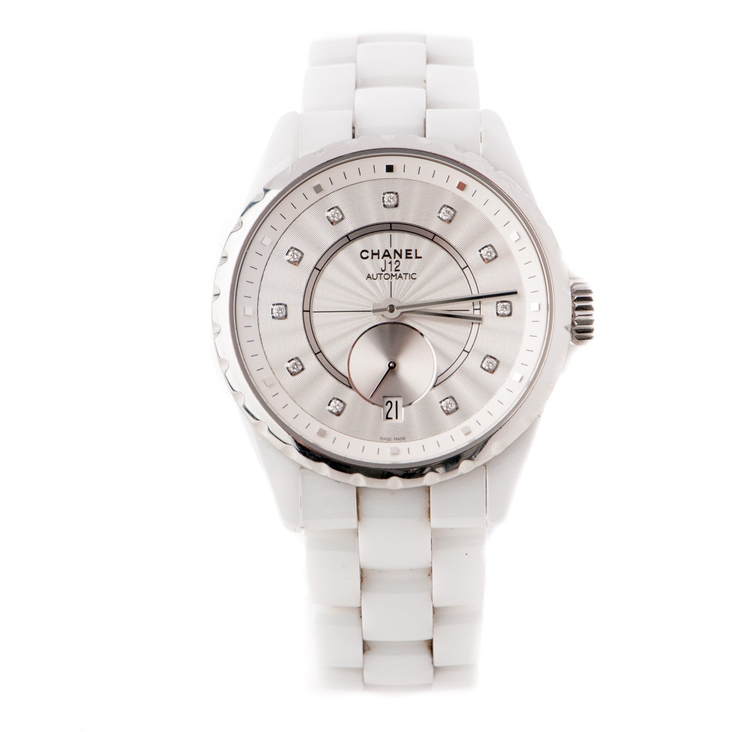 Chanel Stainless Steel Ceramic Diamond 36.5mm J12 Automatic Watch White 1 of 8