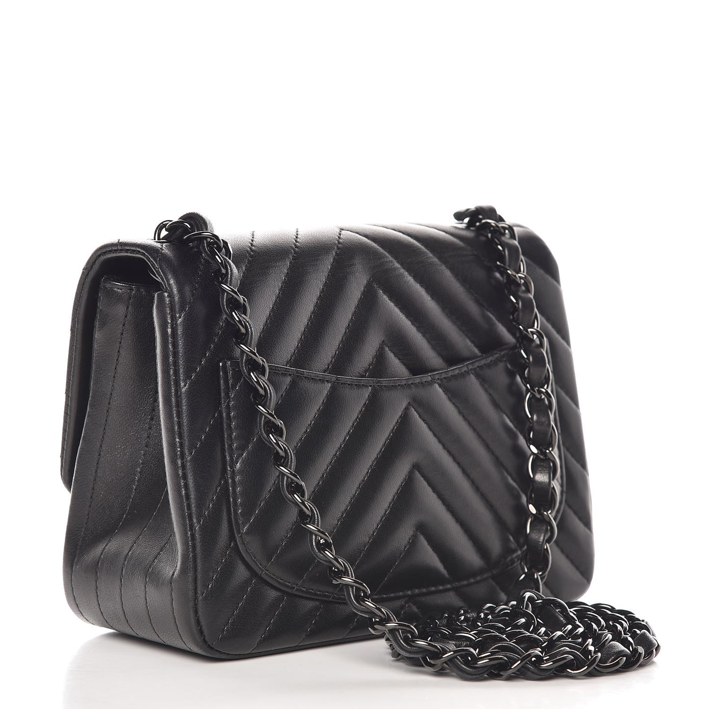Lambskin Chevron Quilted Mini Square Flap So Black