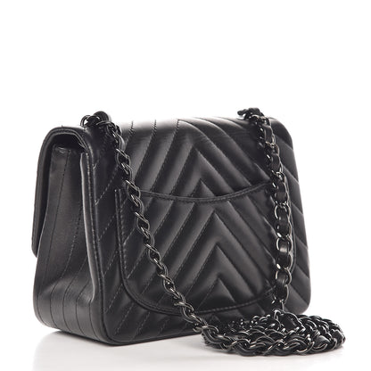 Chanel Lambskin Chevron Quilted Mini Square Flap So Black 3 of 11