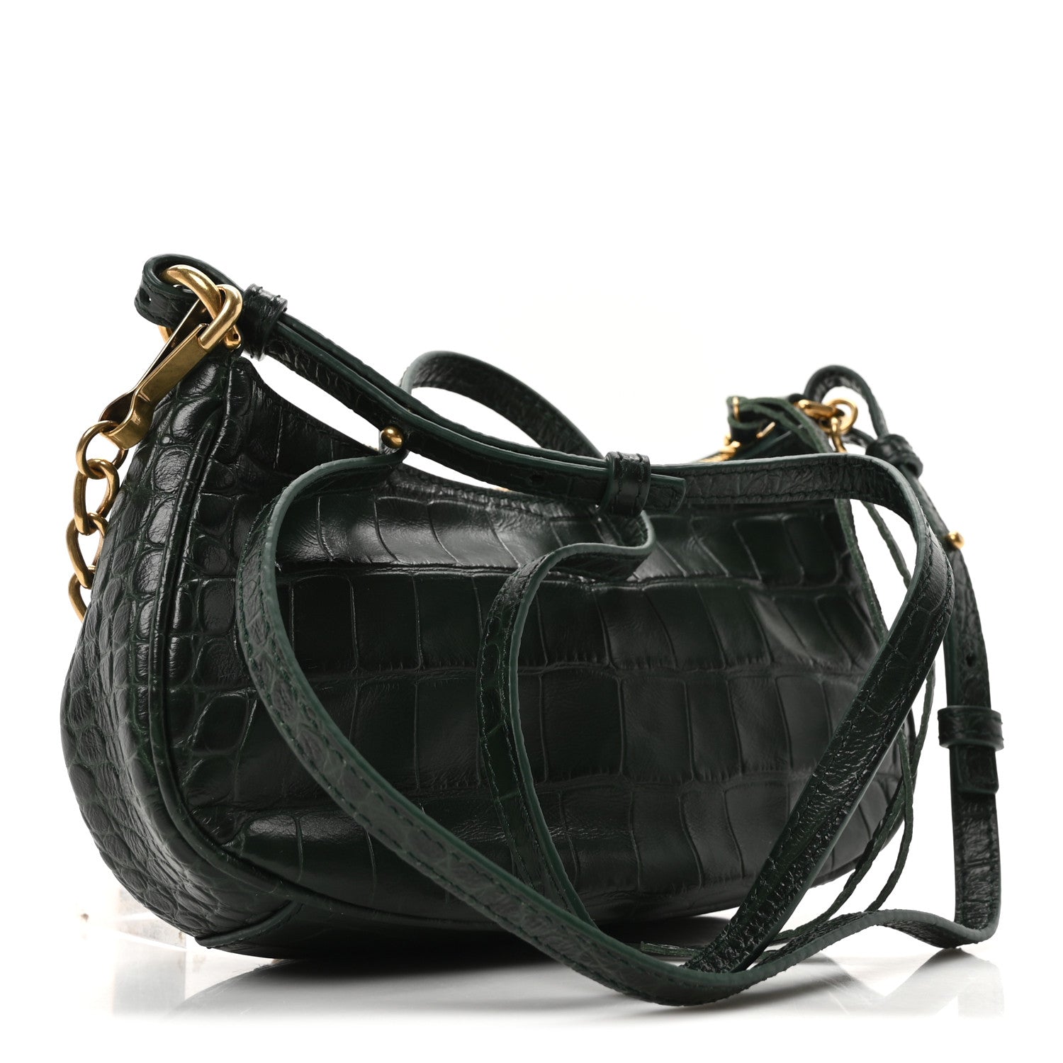 Balenciaga Extra Supple Calfskin Crocodile Embossed Mini Le Cagole Purse With Chain Forest Green 3 of 9
