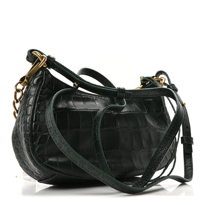 Balenciaga Extra Supple Calfskin Crocodile Embossed Mini Le Cagole Purse With Chain Forest Green 3 of 9