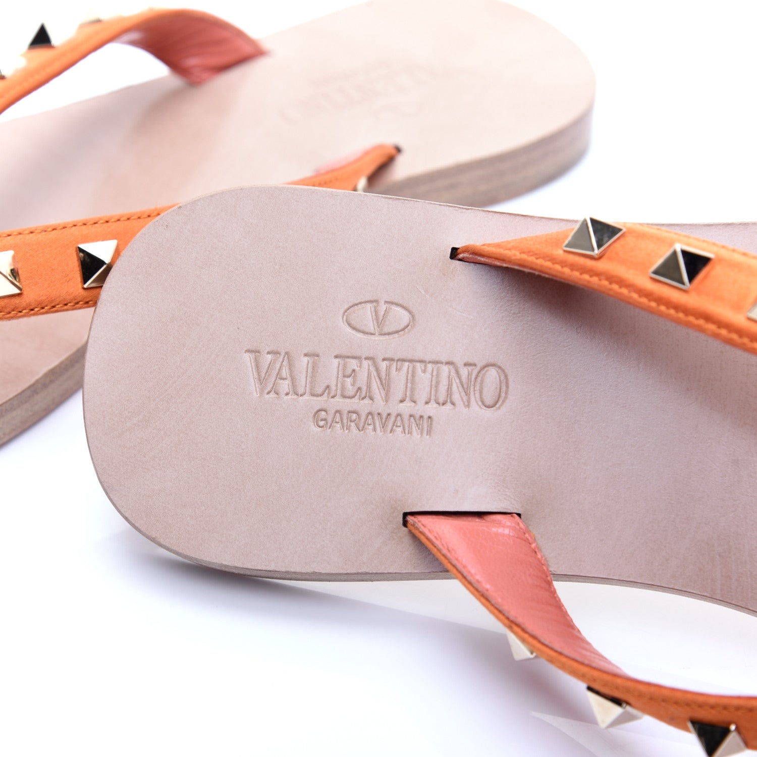 Valentino Garavani Satin Calfskin Rockstud Thong Sandals 36 Orange 7 of 11