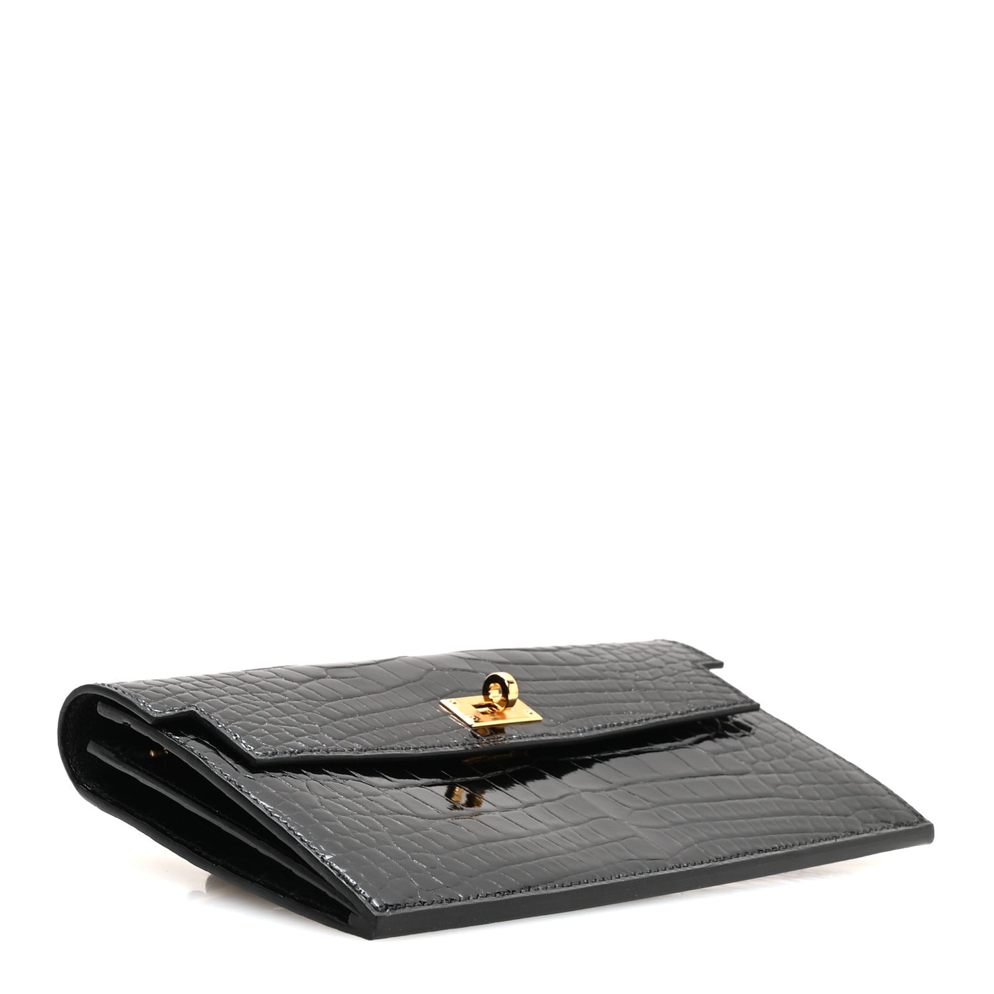 Shiny Alligator Kelly Pocket Long Wallet Black