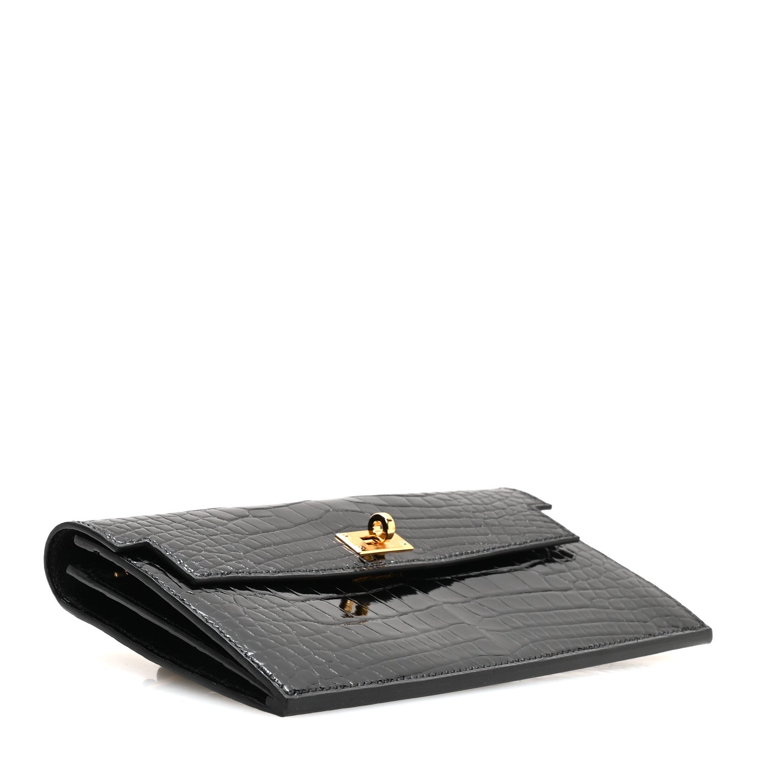 Hermes Shiny Alligator Kelly Pocket Long Wallet Black 4 of 8