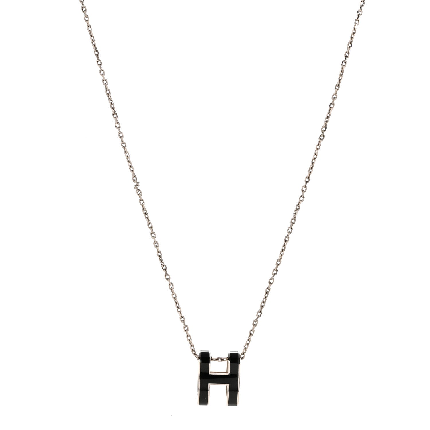 Hermes Lacquered Palladium Pop H Pendant Necklace Black 1 of 7