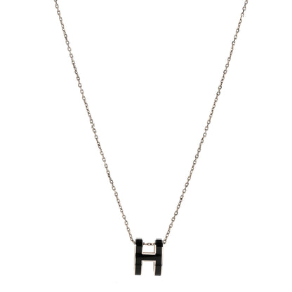 Hermes Lacquered Palladium Pop H Pendant Necklace Black 1 of 7