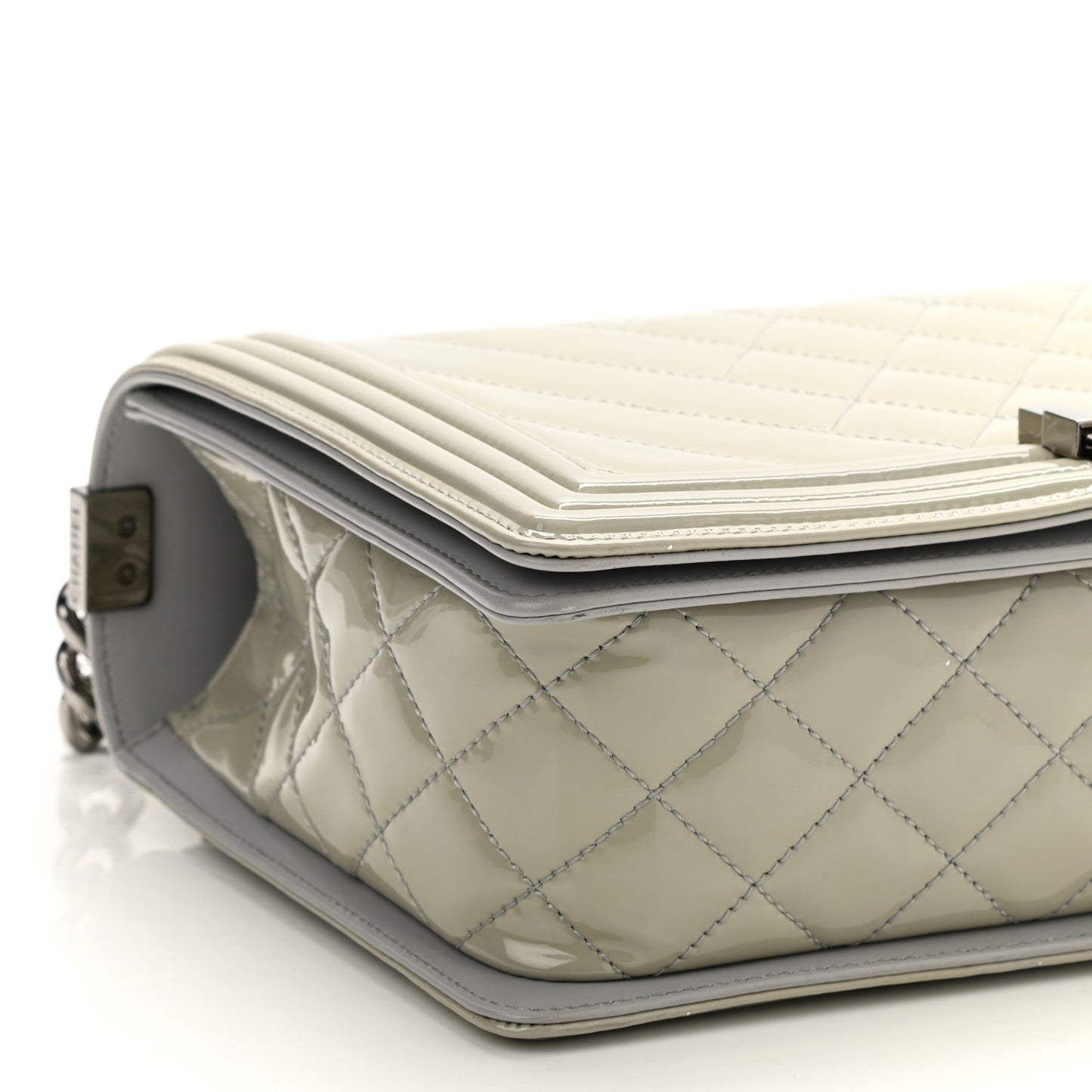 Patent Chevron Quilted New Medium Boy Flap Grey