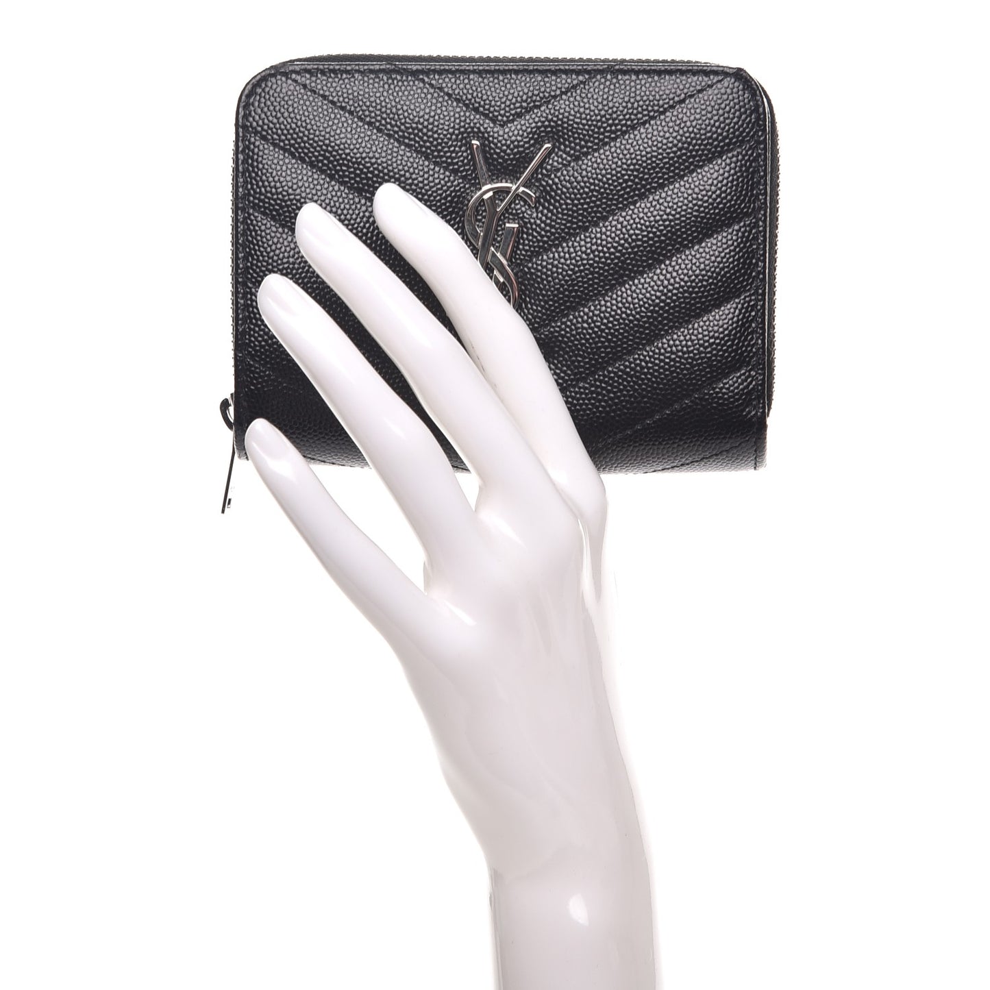 Grain De Poudre Matelasse Chevron Monogram Compact Zip Around Wallet Black