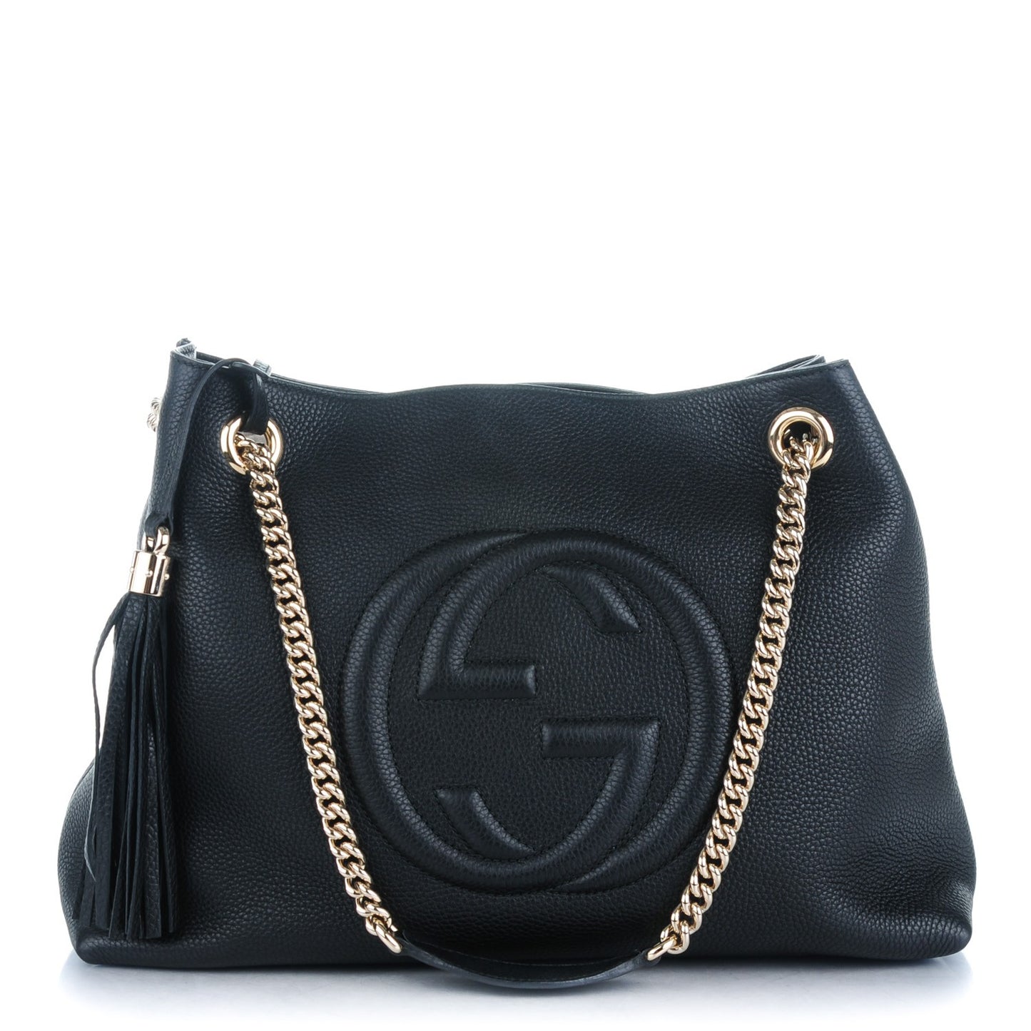 Pebbled Calfskin Medium Soho Chain Shoulder Bag Black