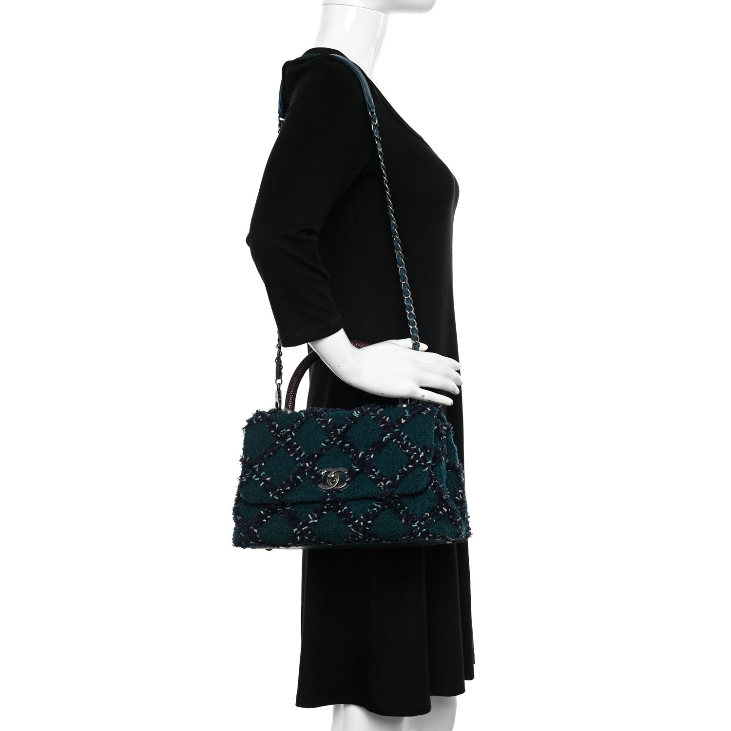Chanel Tweed Lizard Quilted Small Coco Handle Flap Green Multicolor 2 of 11