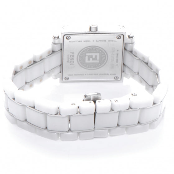 Fendi Stainless Steel Ceramic Diamond Bezel 25mm Quadro Quartz Watch White 3 of 5