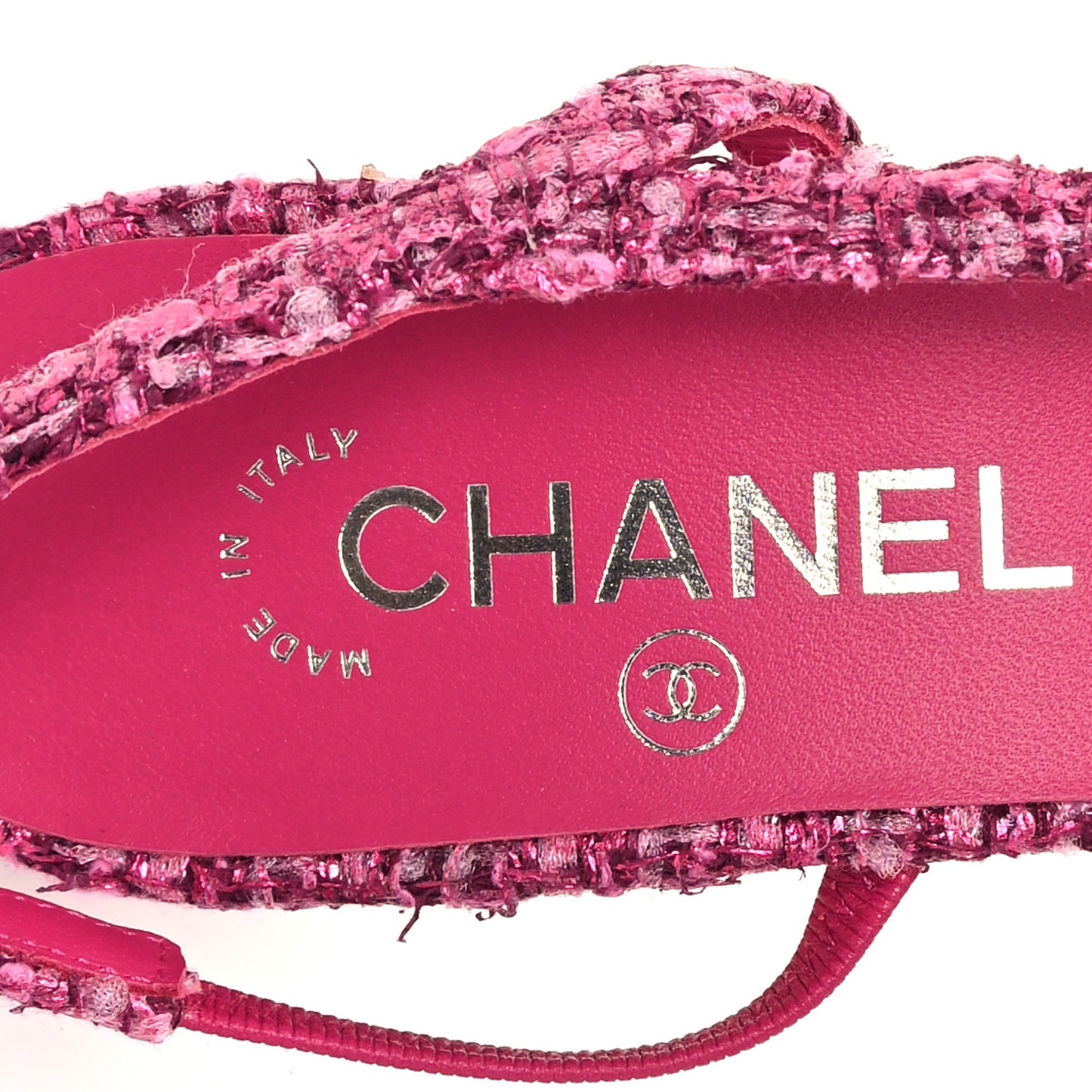 Tweed Grosgrain Cap Toe CC Slingback Pumps 39 Pink Black