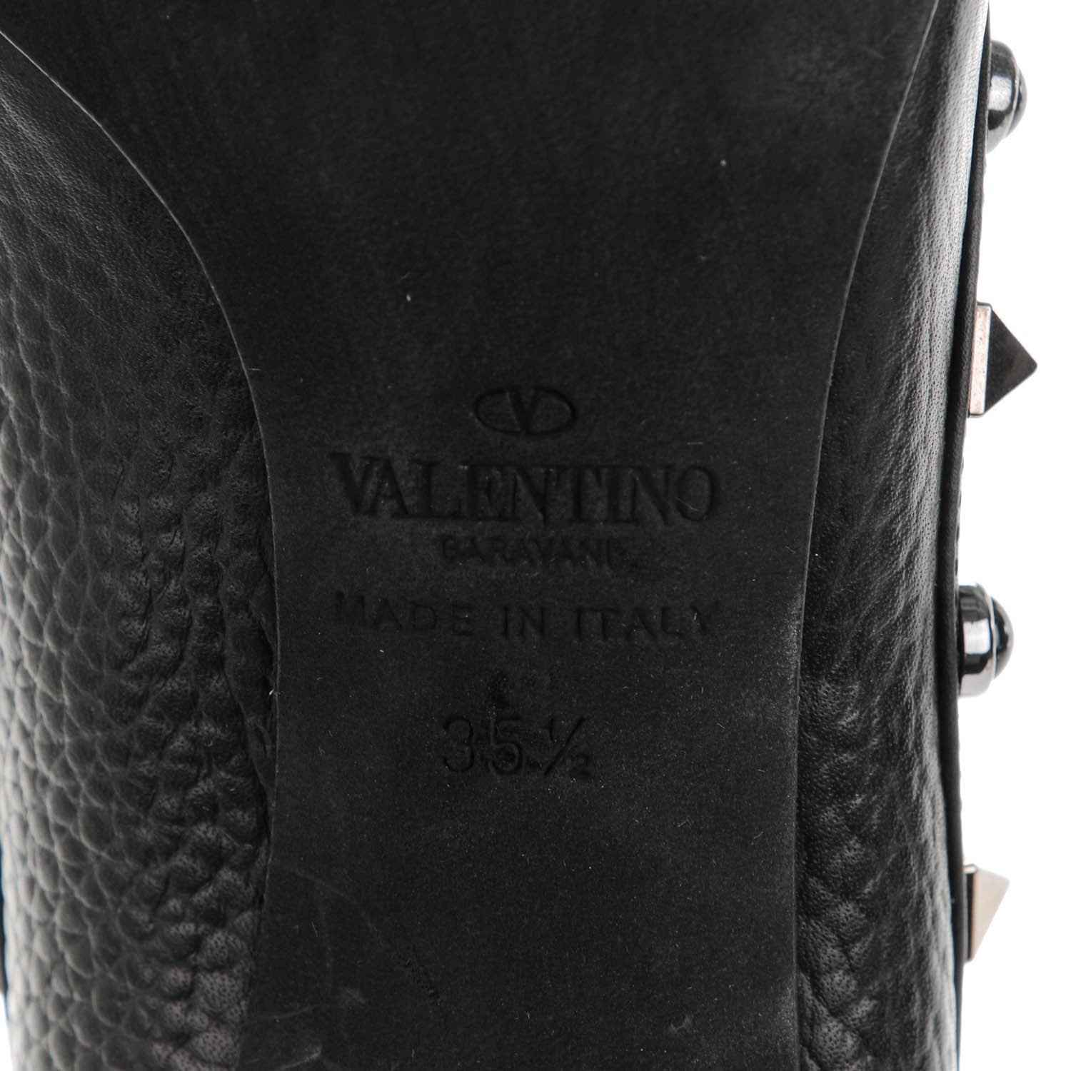 Valentino Garavani Pebbled Calfskin Onyx Rockstud Rolling 100mm Pumps 35.5 Black 6 of 7