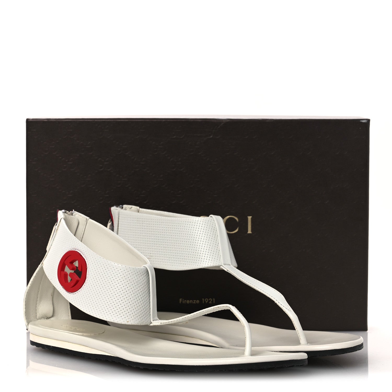 Gucci Calfskin GG Zip Thong Sandals 40.5 White 16 of 16