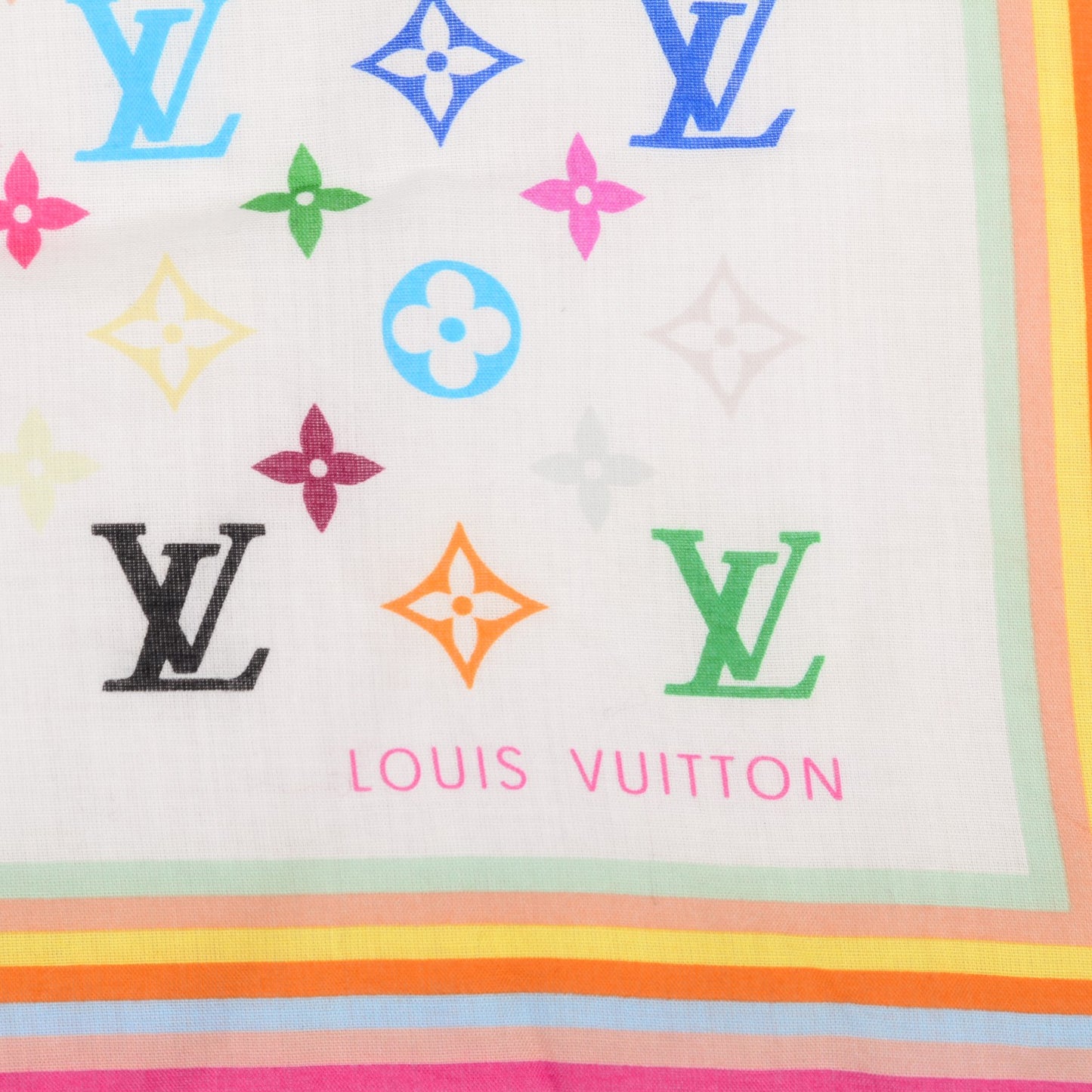 Cotton Monogram Multicolor Square Scarf White