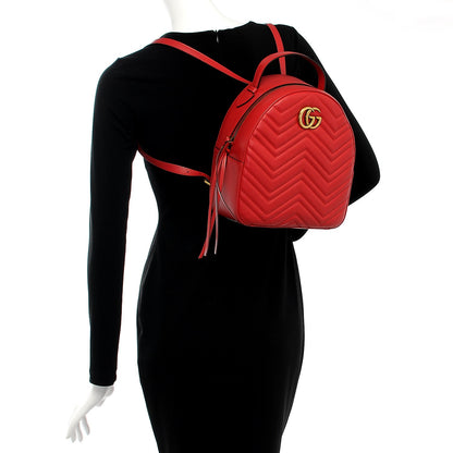 Gucci Calfskin Matelasse GG Marmont Dome Backpack Hibiscus Red 2 of 7