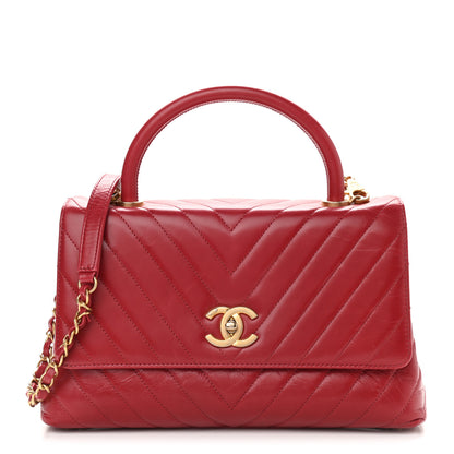 Chanel Calfskin Chevron Quilted Small Coco Handle Flap Red 1 of 13
