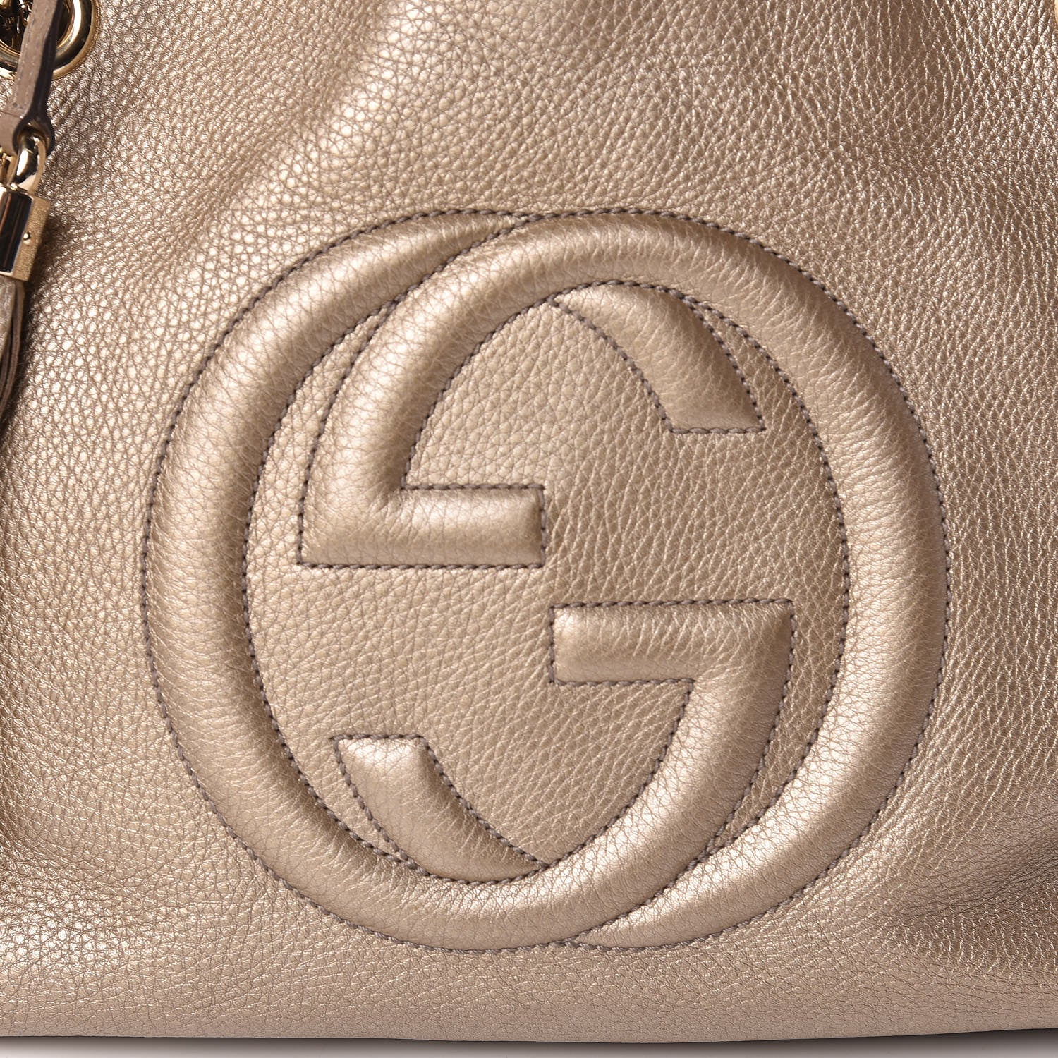 Gucci Metallic Pebbled Calfskin Medium Soho Chain Shoulder Bag Golden Beige 10 of 10