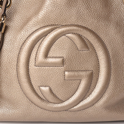 Gucci Metallic Pebbled Calfskin Medium Soho Chain Shoulder Bag Golden Beige 10 of 10