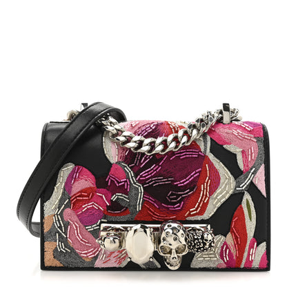 Alexander McQueen Calfskin Beaded Embroidered Solarised Orchid Mini Jeweled Knuckle Satchel Black Multicolor 1 of 11