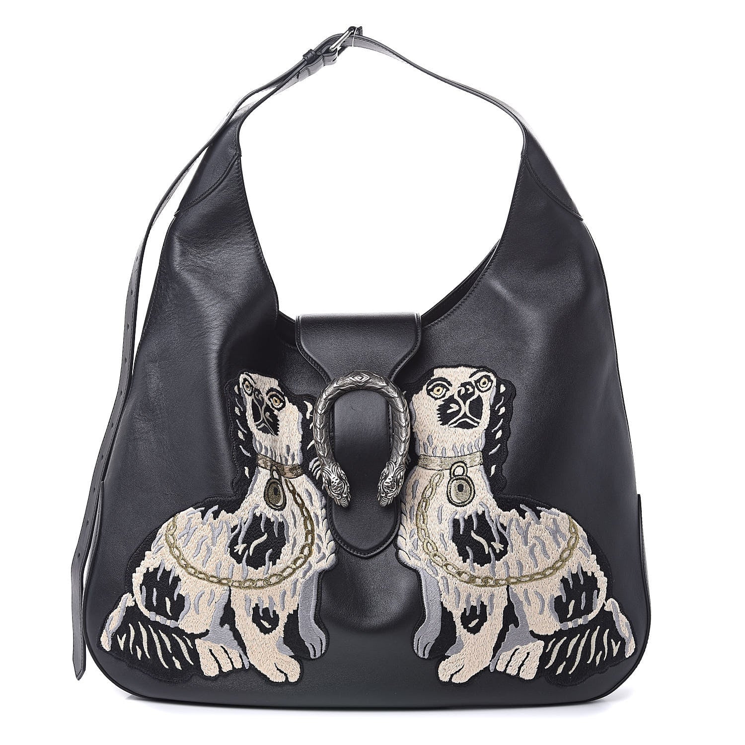 Gucci Calfskin Dog Embroidered Extra Large Dionysus Hobo Black 1 of 13