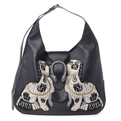 Gucci Calfskin Dog Embroidered Extra Large Dionysus Hobo Black 1 of 13