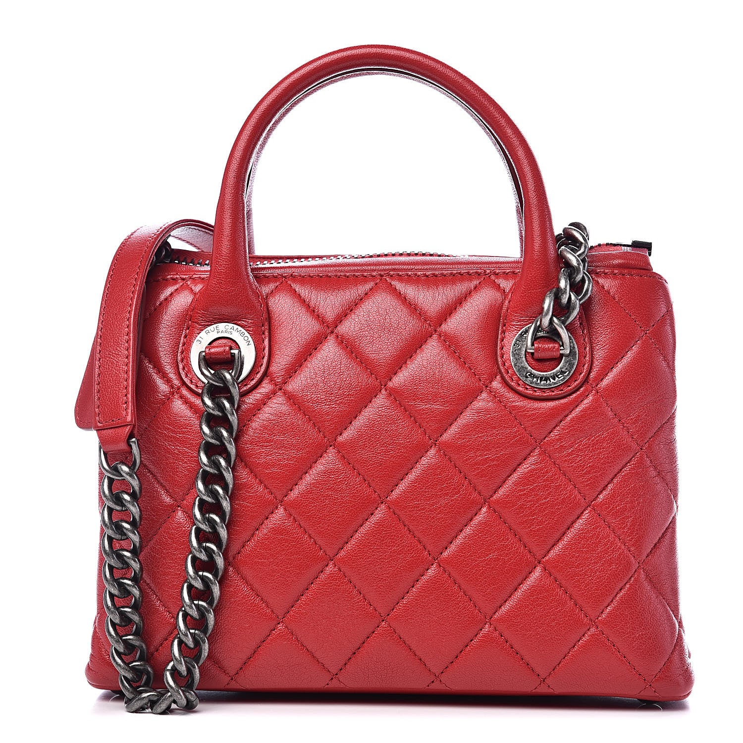 Chanel Shiny Sheepskin Quilted Small Shopping Tote Red 1 of 10