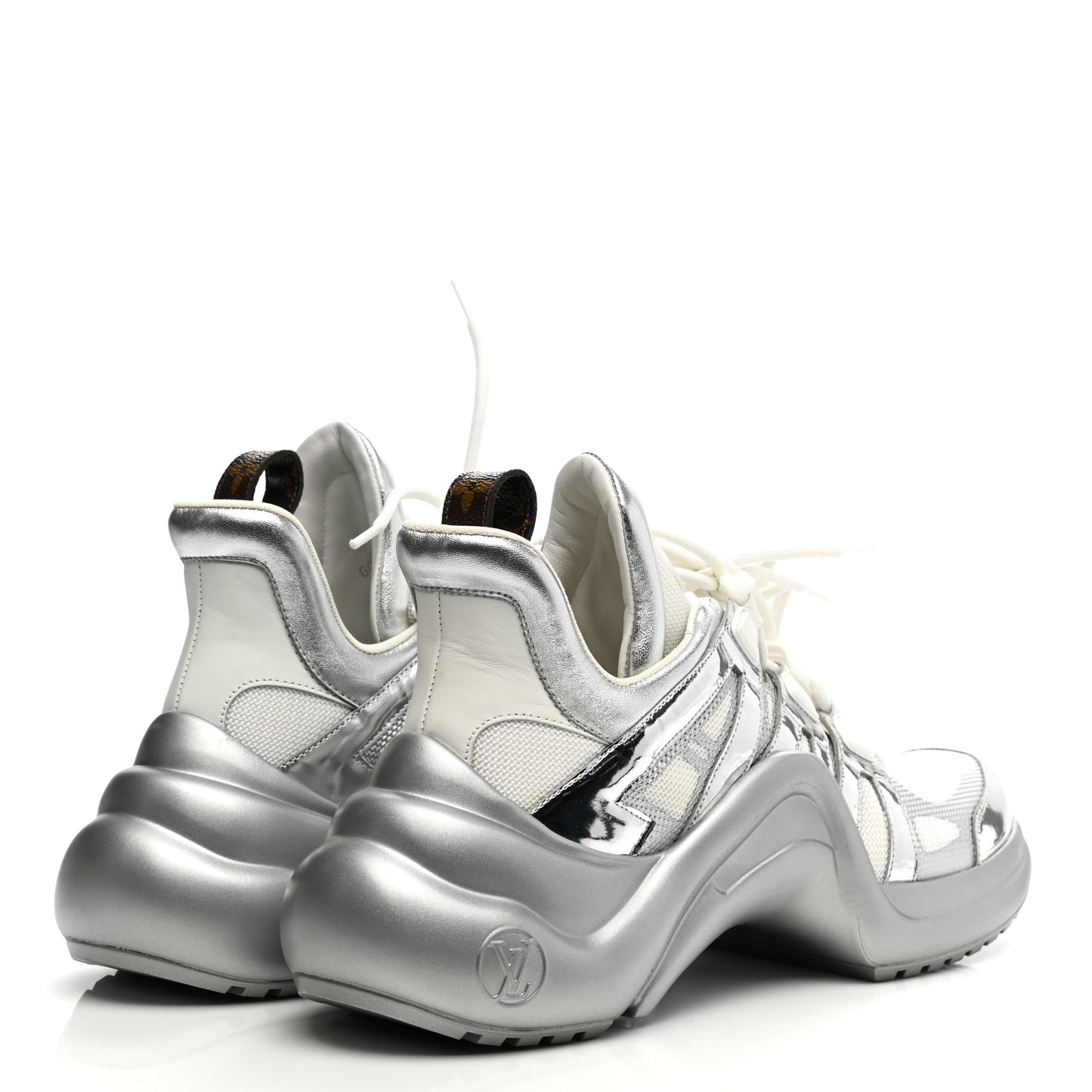 Metallic Calfskin Technical Nylon LV Archlight Sneakers 41 White Silver