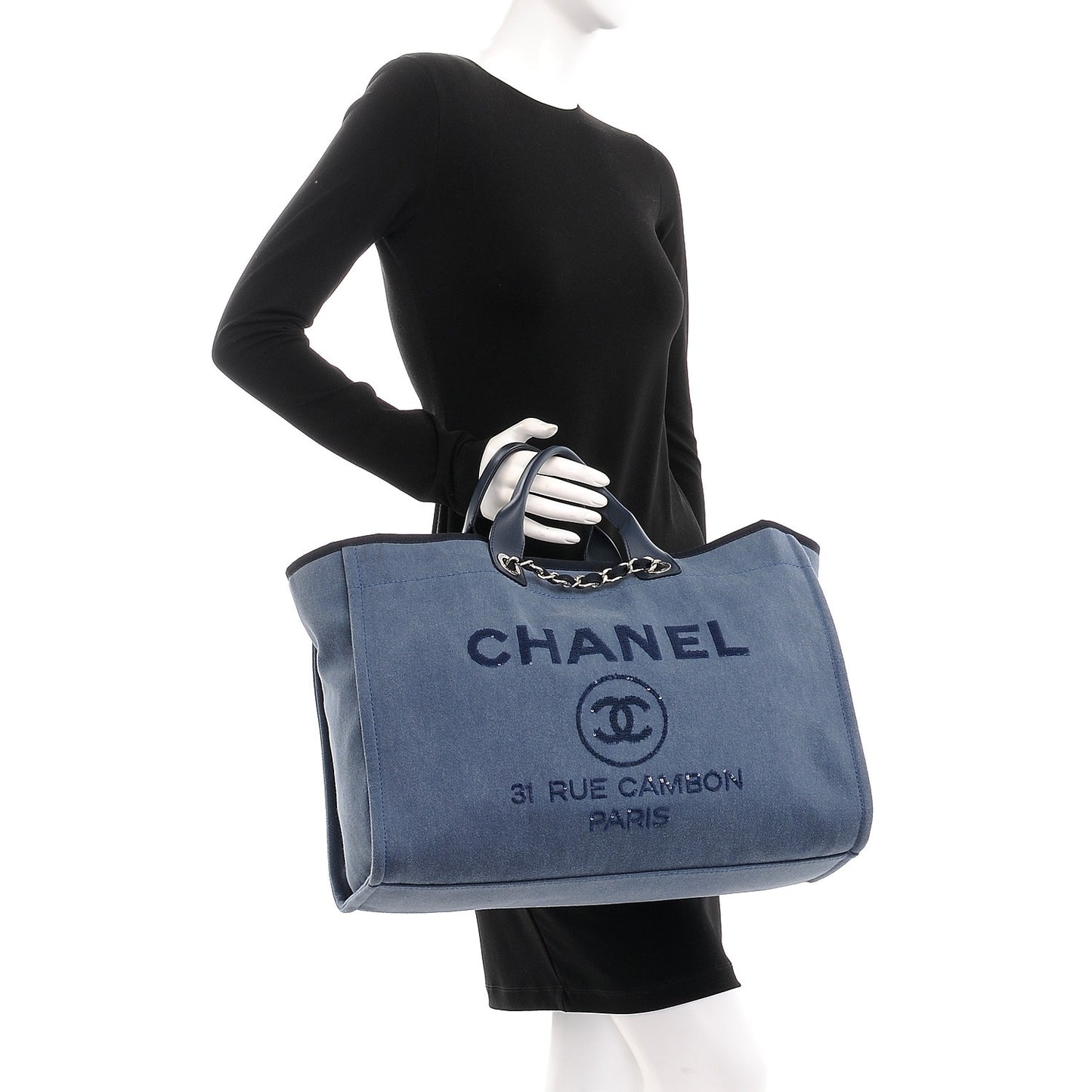 Canvas Sequin Large Deauville Tote Navy