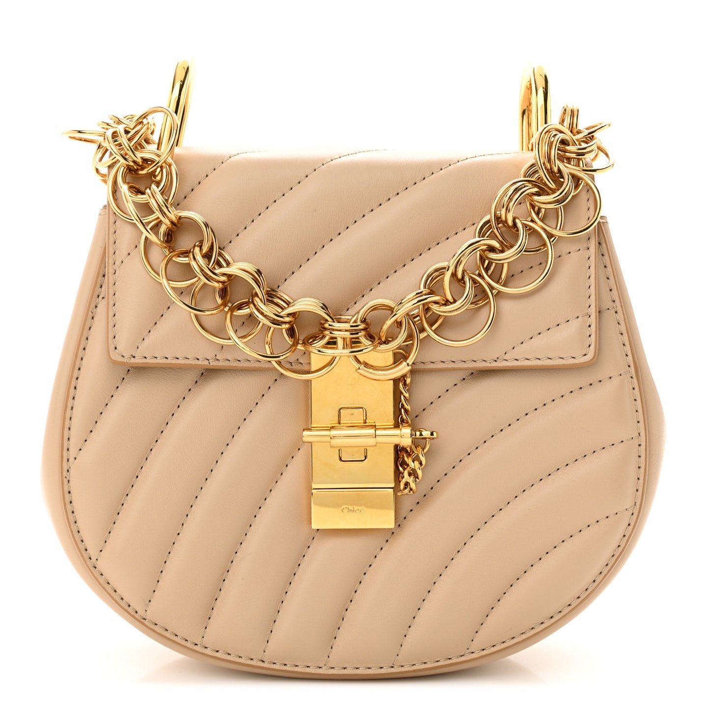 Calfskin Quilted Mini Drew Bijou Shoulder Bag Pearl Beige
