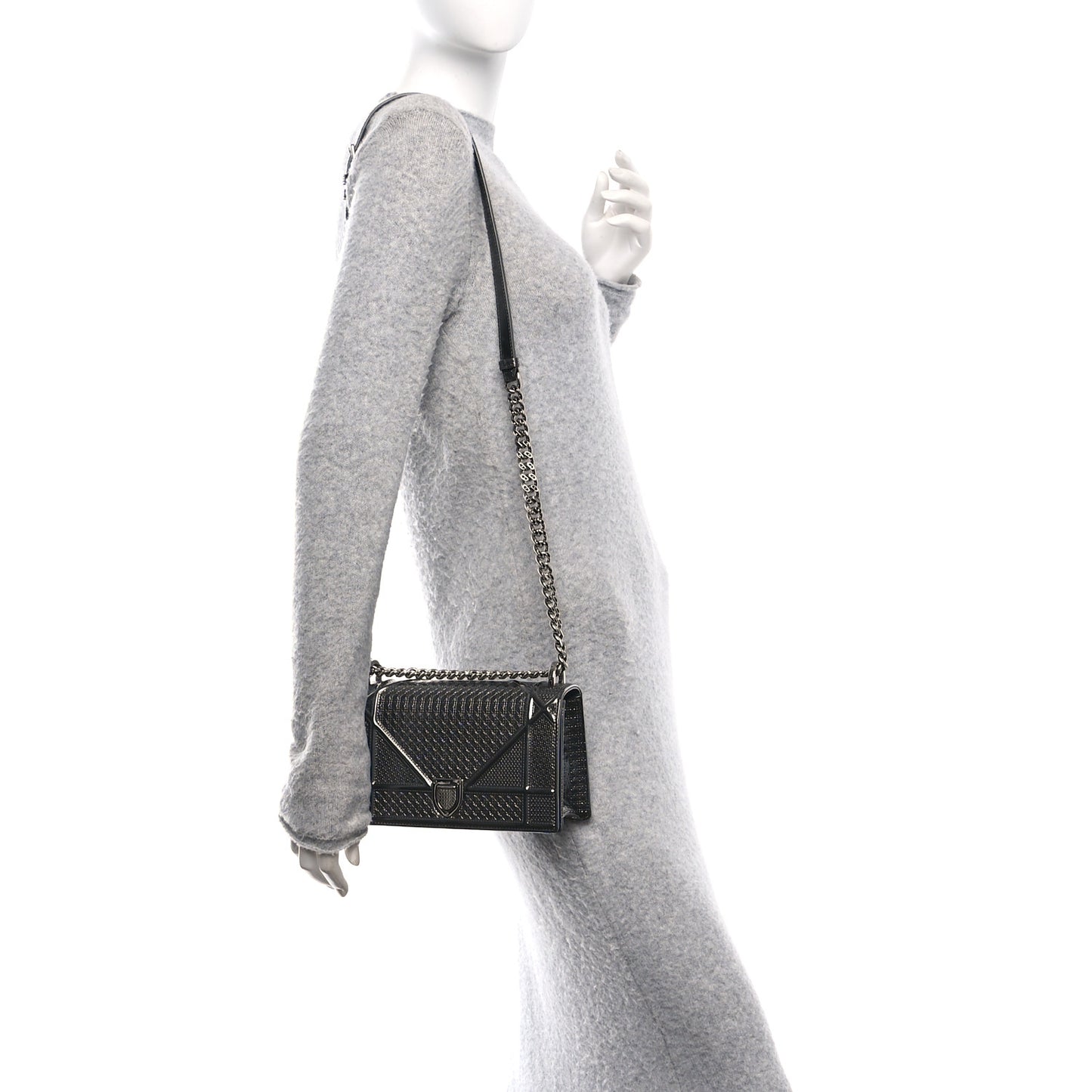 Metallic Patent Micro-Cannage Small Diorama Flap Bag Onyx Black
