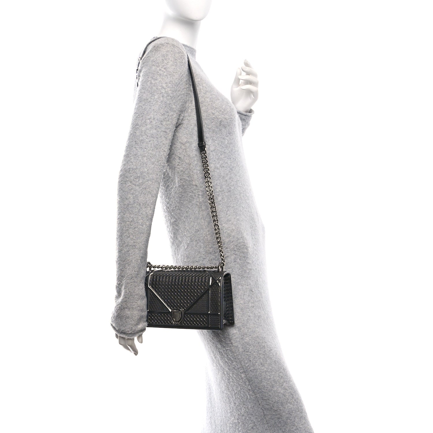 Christian Dior Metallic Patent Micro-Cannage Small Diorama Flap Bag Onyx Black 2 of 10