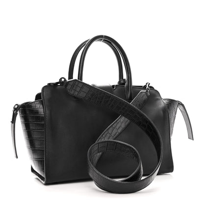 Saint Laurent Smooth Calfskin Crocodile Embossed Baby Monogram Downtown Cabas Black 3 of 9