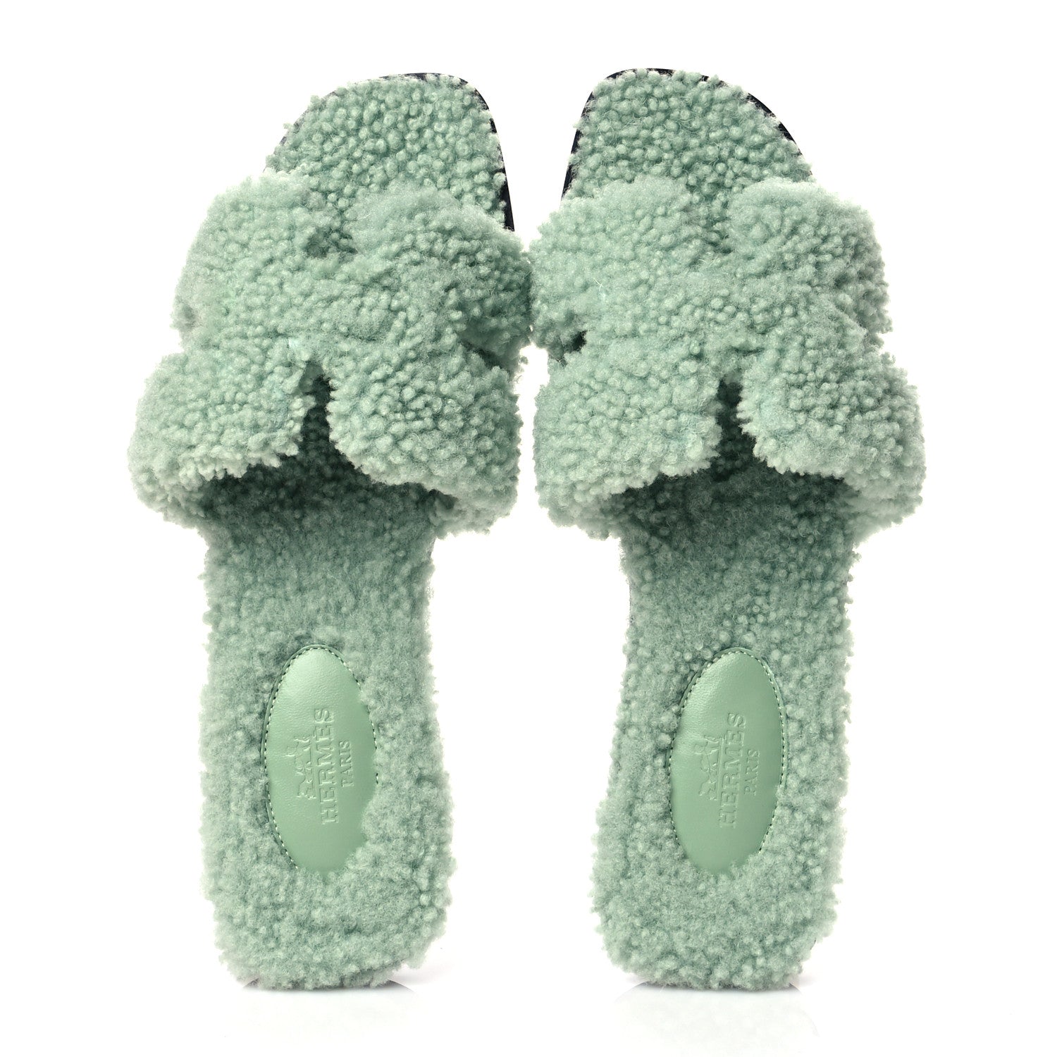 Hermes Woolskin Oran Sandals 37 Vert D'Eau 5 of 9