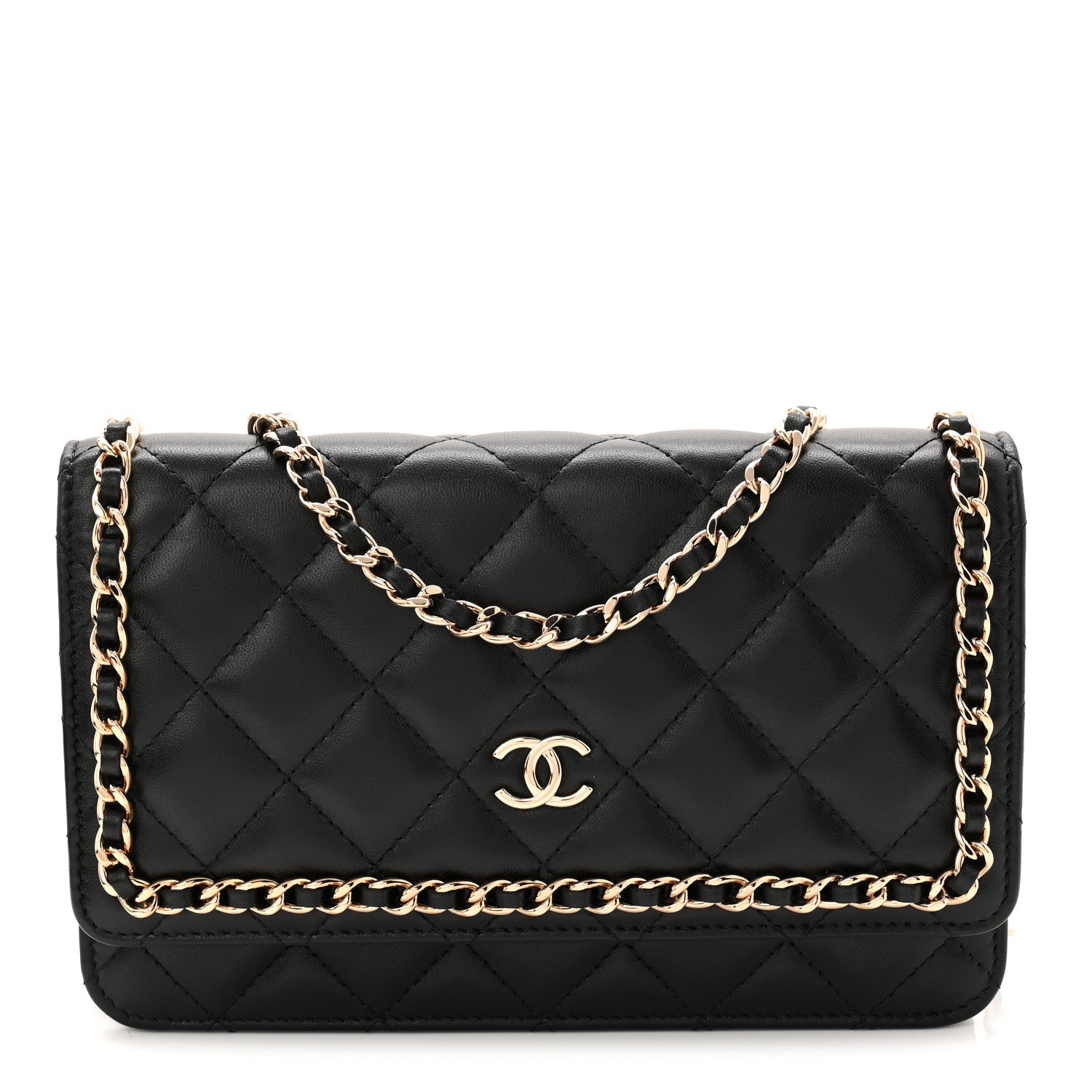 Chanel Lambskin Quilted Chain Around Wallet On Chain WOC Black 1 of 11